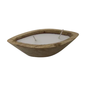 scented soy wax candle with wooden boat bowl