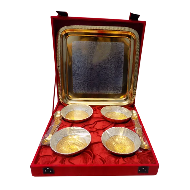 silver and gold plated metal bowl set of 9 pcs