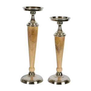 silver brown wood & metal candle pillar