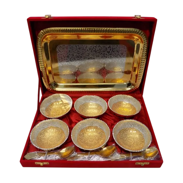 silver gold polished metal bowl set of 13 pcs