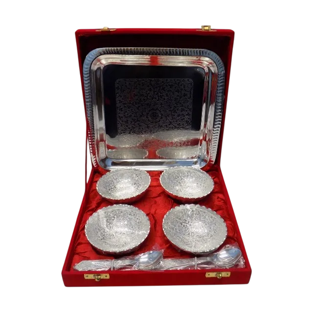 silver plated metal bowl set of 9 Pieces