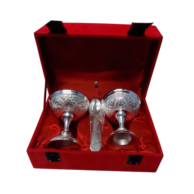 silver plated metal icecream bowl set