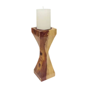 twisted pillar hand crafted wooden candle holder