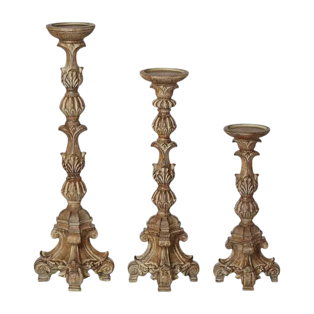 vintage style wooden candle holder set of 3