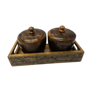 wooden snack serving bowl and tray