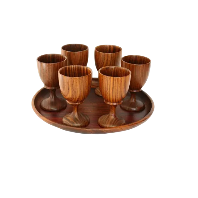 wooden wine glass with tray